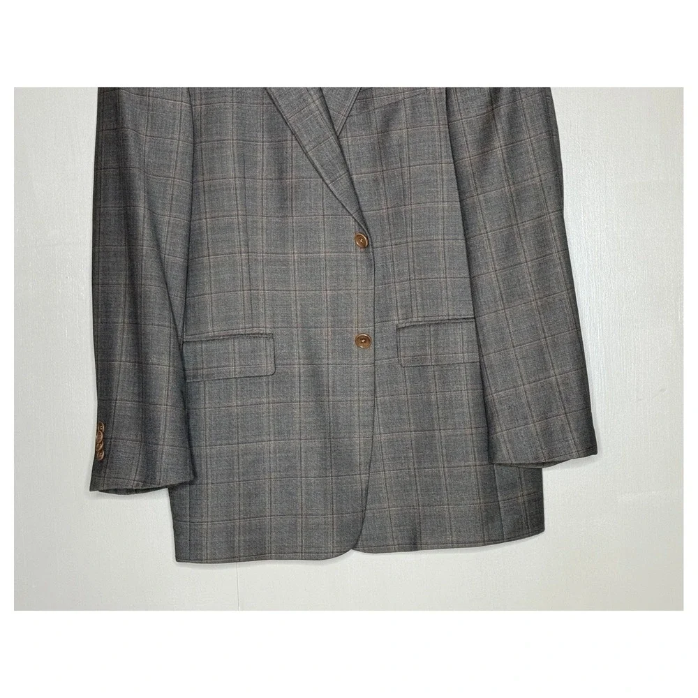 Daniel Cremieux Collection Mens Gray Brown Plaid 2-Button Sport Coat Blazer